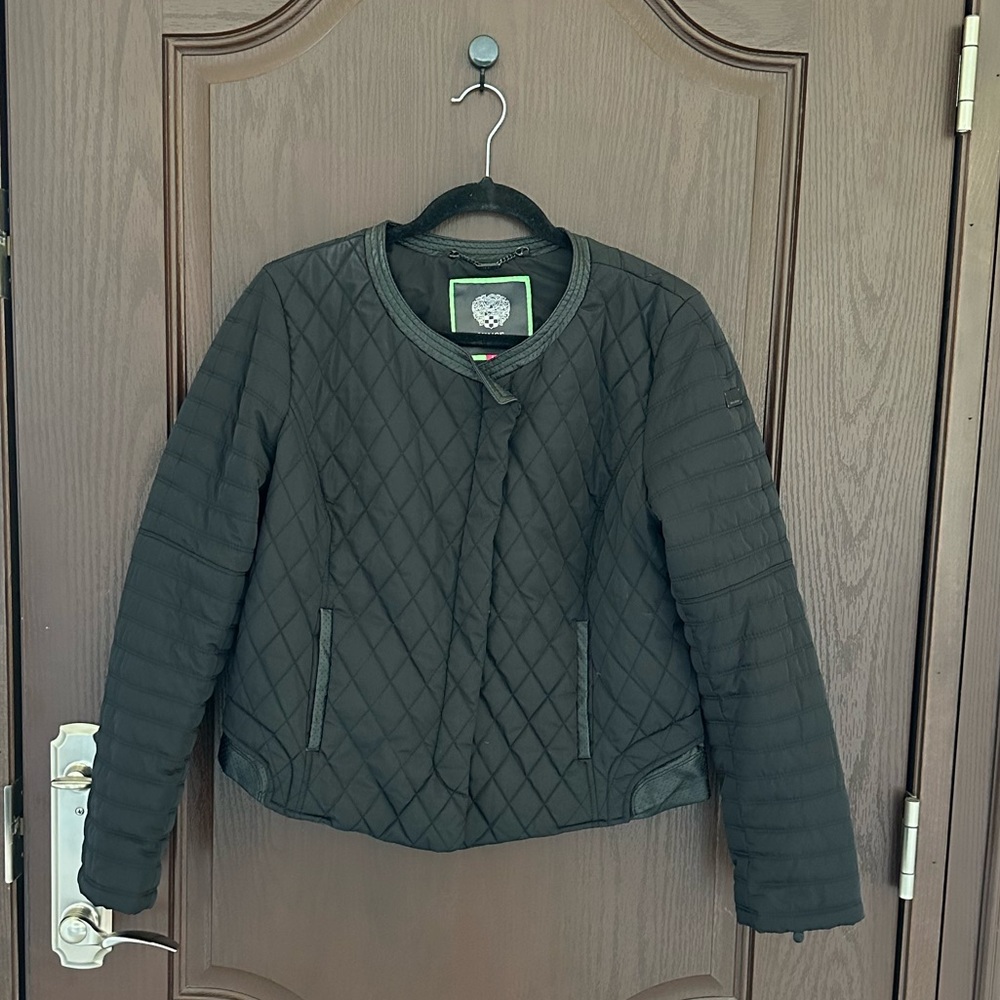 Vince Camuto Women’s Black Plaid-Lined Coat Size L Classic Warm Outerwear